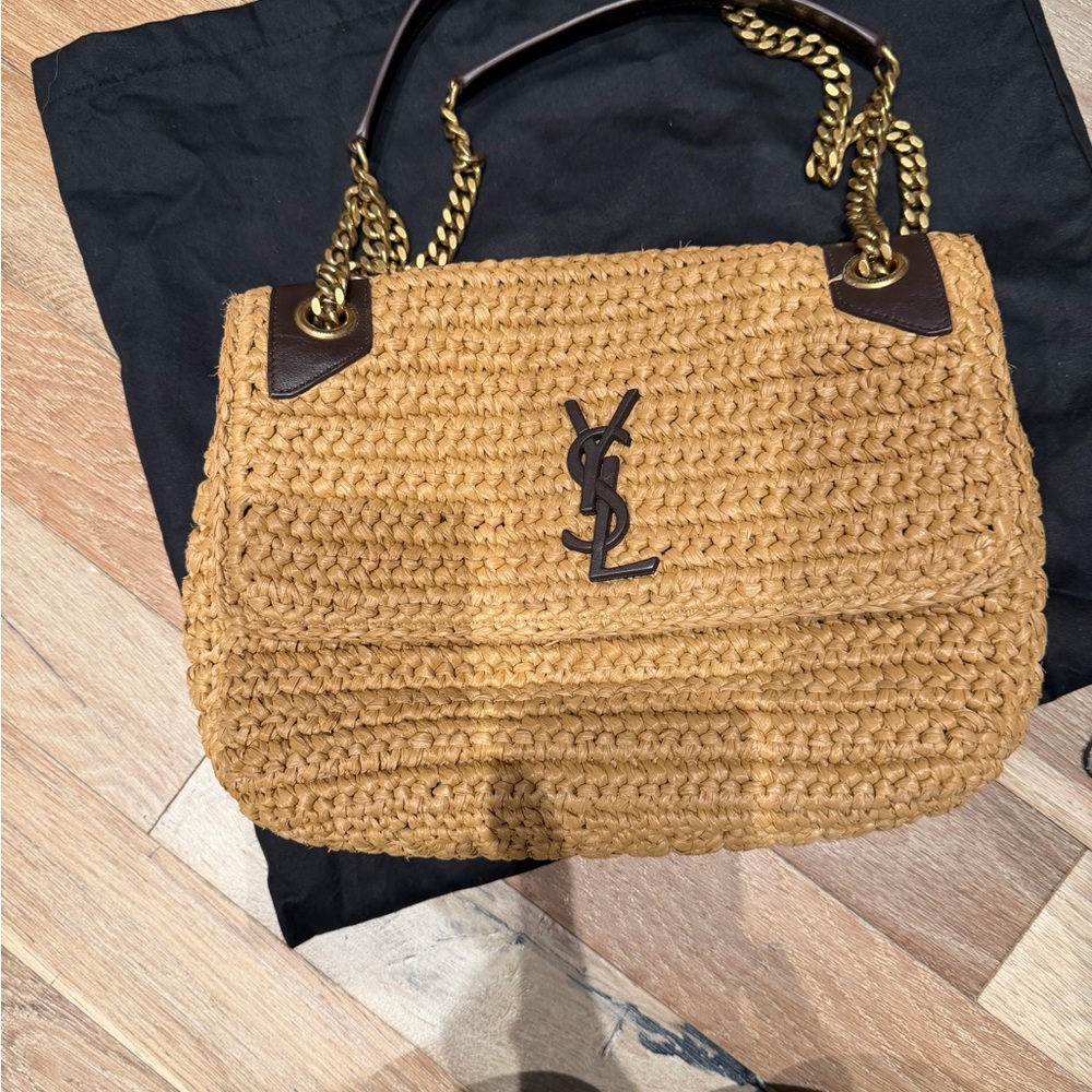 Yves Saint Laurent Brown Woven Shoulder Niki Bag